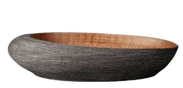 580×370mm Oval Ceramic Countertop Sink, Textured Wood Pattern Art Wash Basin Home Bathroom Vanity Vessel Sink