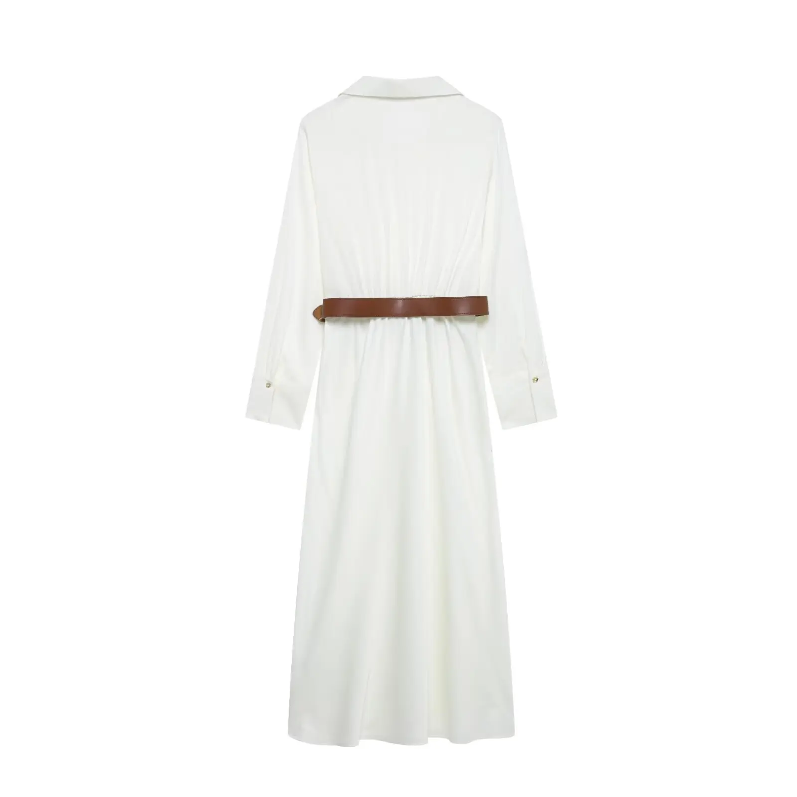 Willshela femmes mode chemise blanche robe col à revers manches longues taille haute avec ceinture femme Chic dame décontracté longues robes