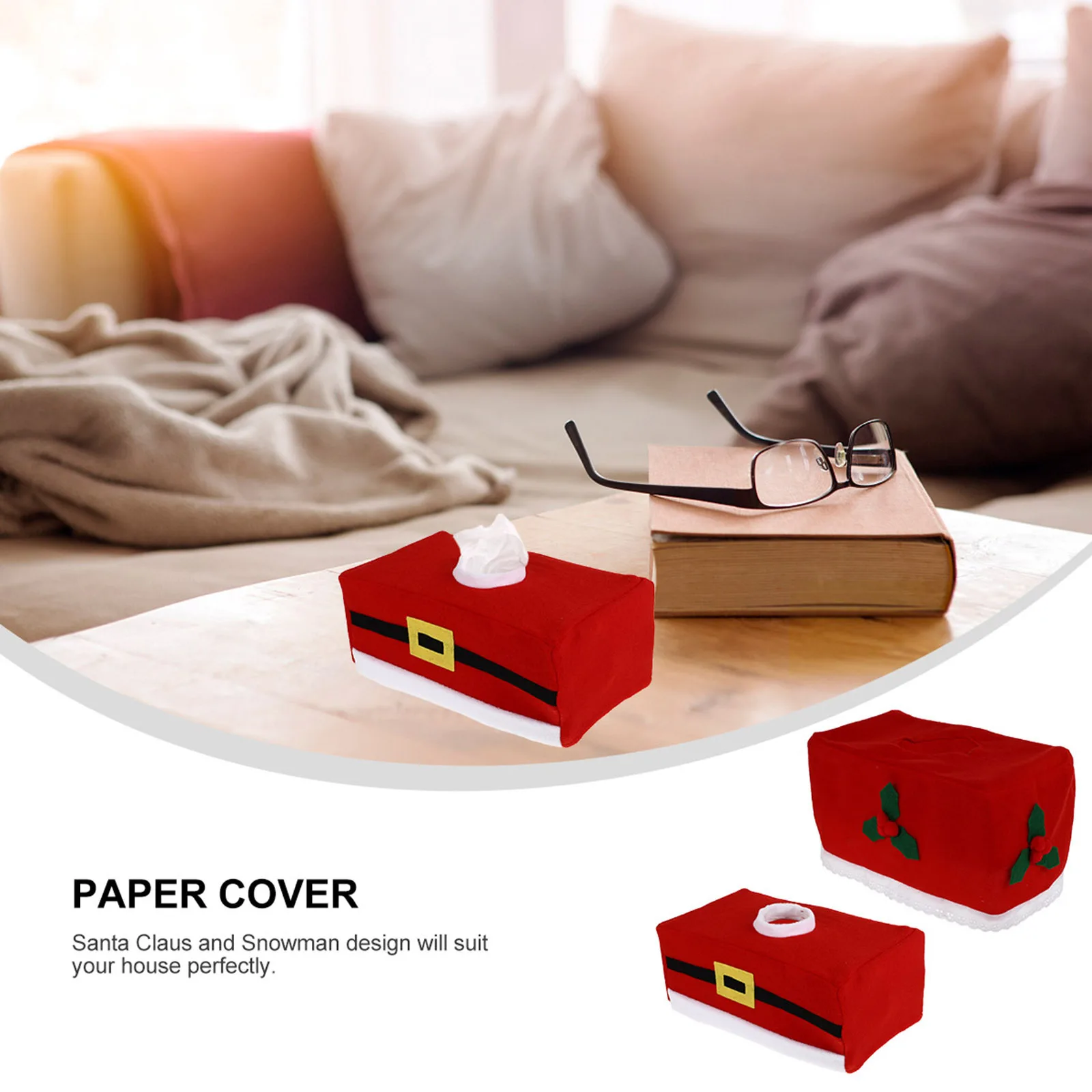 

2Pcs Cloth Christmas Tissue Box Cover Paper Holder Santa Snowman Xmas Decoration Paper Cover Home Gift