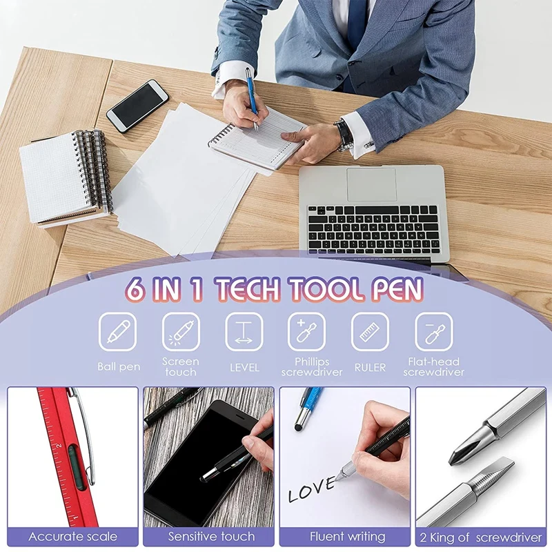 36 Pcs 4 Colors 6 In 1 Multitool Ballpoint Pens Gift Tool Pen Personalized Pen Tool Gadget Pen Gift For Men