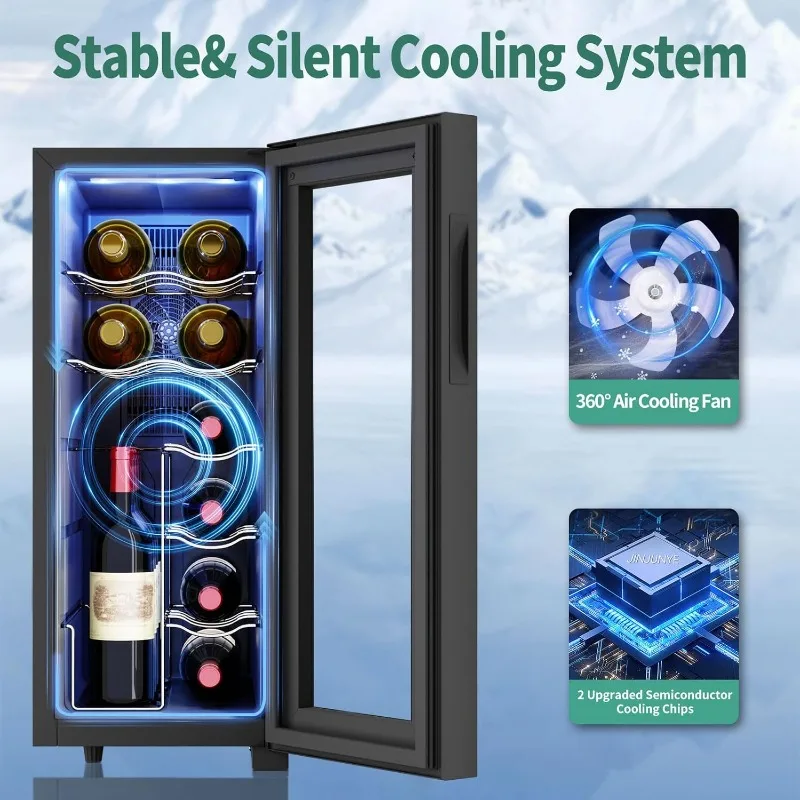 Weinkühler für 12 Flaschen, Weinkühlschrank klein, 46-66 ° F, freistehender Weinkühler-Kühlschrank mit digitaler Temperaturregelung