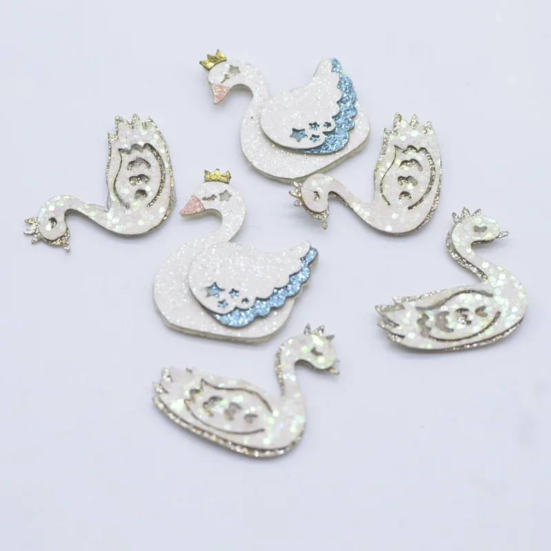 10Pcs 25*30mm Cartoon Animal Glitter Swan Applique for DIY Clothes Hat Shoes Decor Patches Headwear Hair Clips Bow Accessories