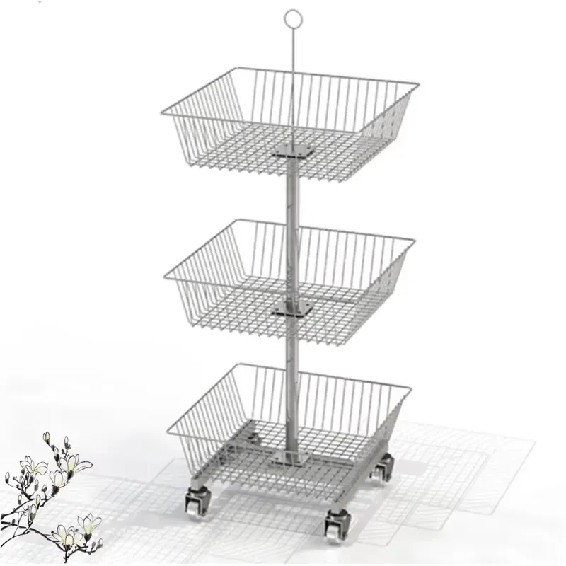 Multi Tier Wire Floor Display Stand With Wheels For Retail Store Organization Heavy Duty Metal Shelving Unit For Supermarket