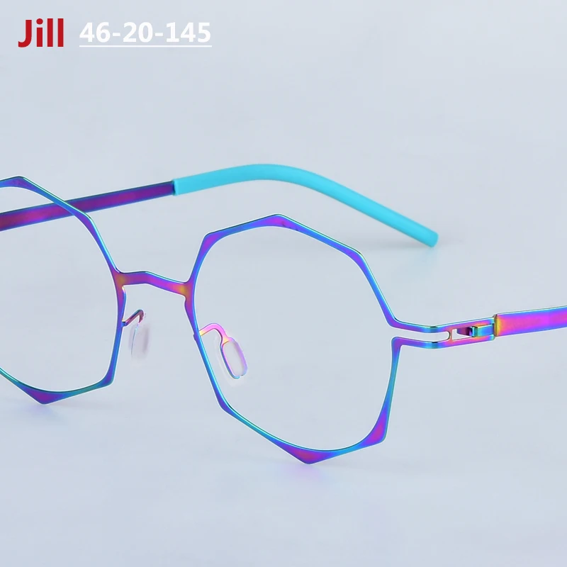 ファッションポリゴンカラフルな眼鏡超軽量スクリューレスメガネフレーム男性女性薄型リム眼鏡青紫ラウンド眼鏡