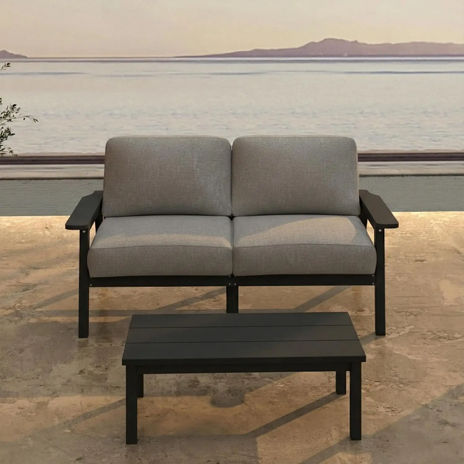 Patio Furniture Set with Washable Thick Gray Cushions, HDPE Outdoor Couch, All-Weather Outdoor Sectional Furniture,, Customized