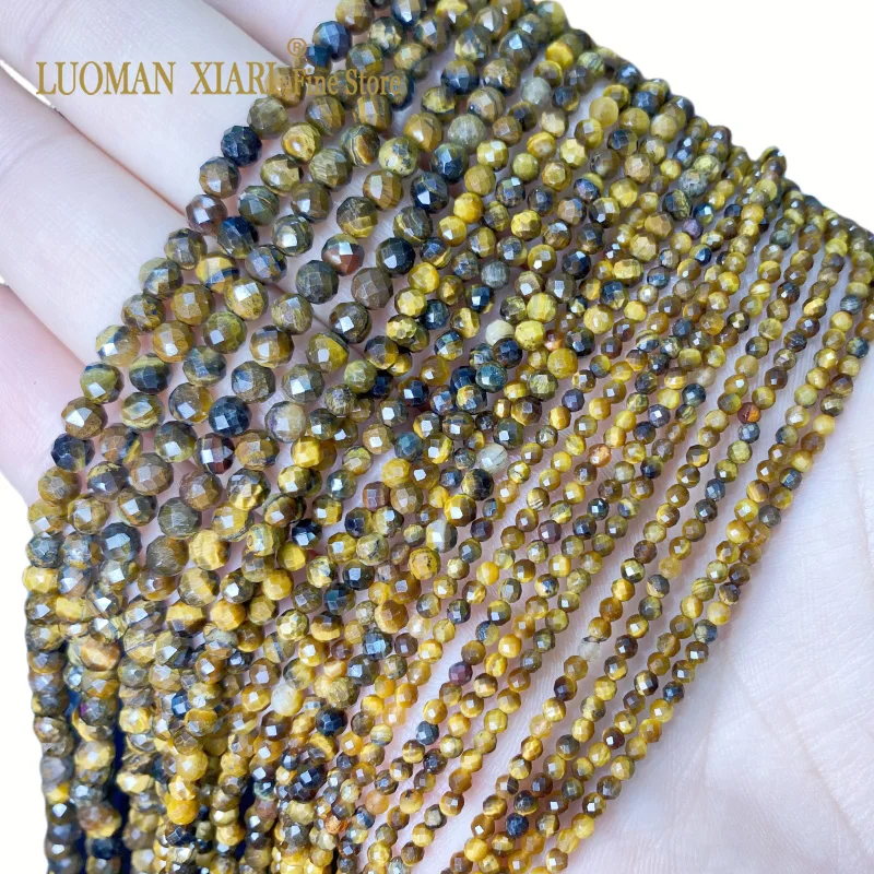 2 3 4MM Natural Stone Faceted Tiger Eye Round Gemstone Beads For Jewelry Making DIY Bracelet Earrings Accessories 15''