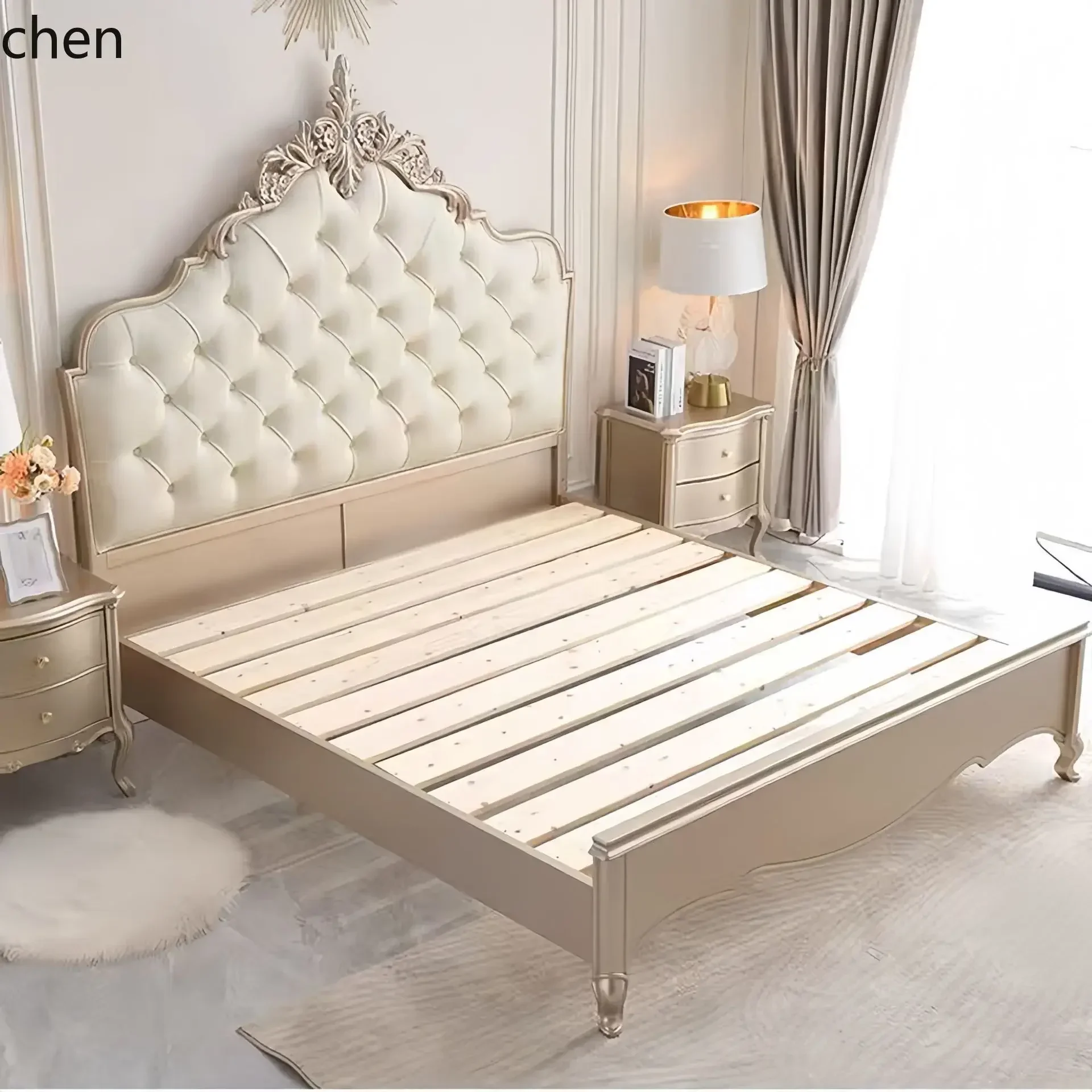 d2 Solid Wood High-End 1.8m Light Luxury Large Bed Crown Carved Wedding Bed Princess Bed
