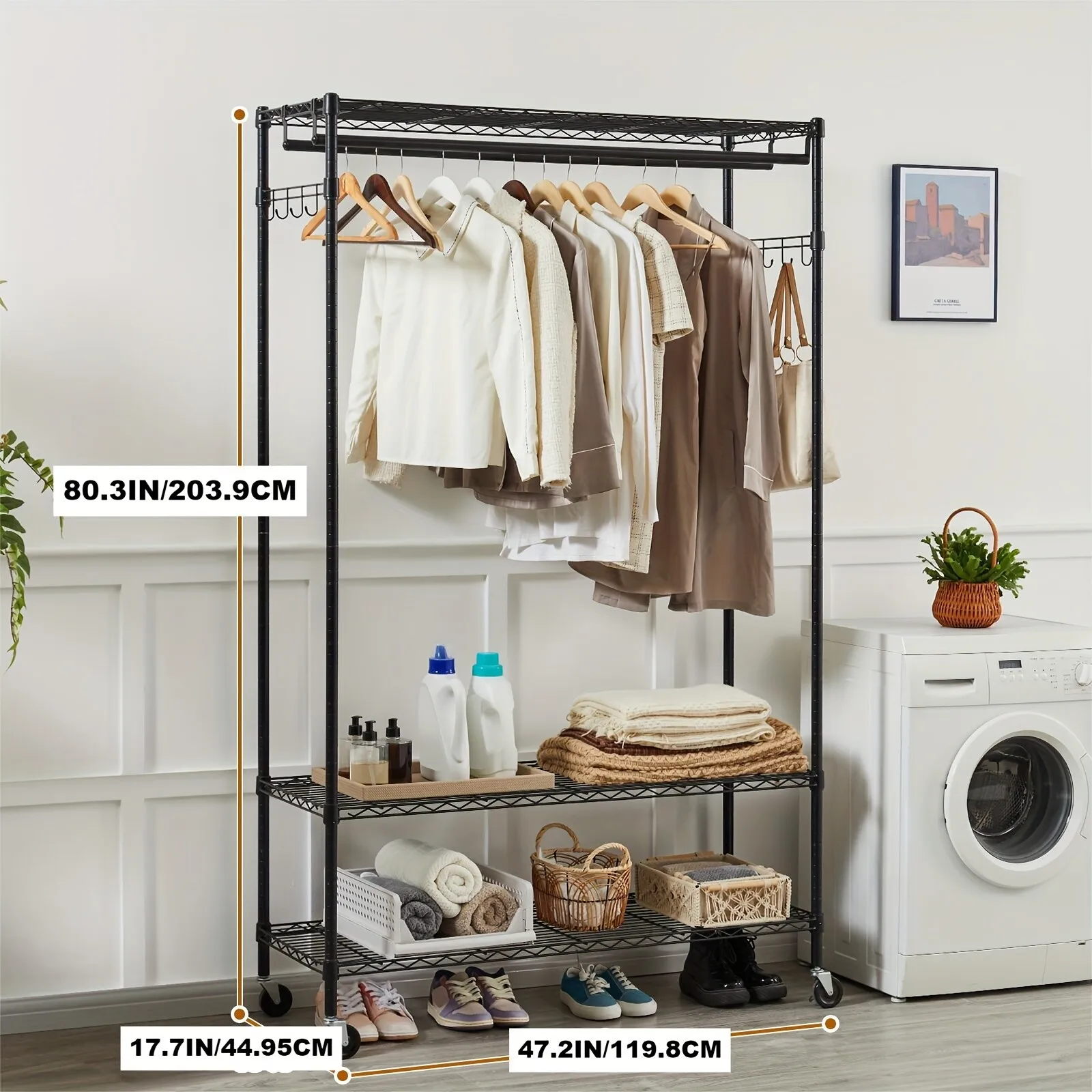 

Garment Double Rods Cloth Rack Hanging Multi-functional Bedroom Clothes Rack