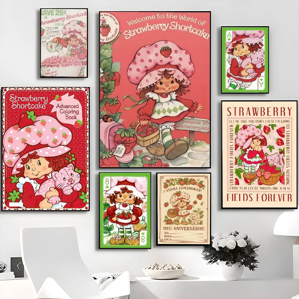 Animated Strawberry Shortcake Vintage Posters Sticky Retro Kraft Paper Sticker DIY Room Bar Cafe Kawaii Room Decor