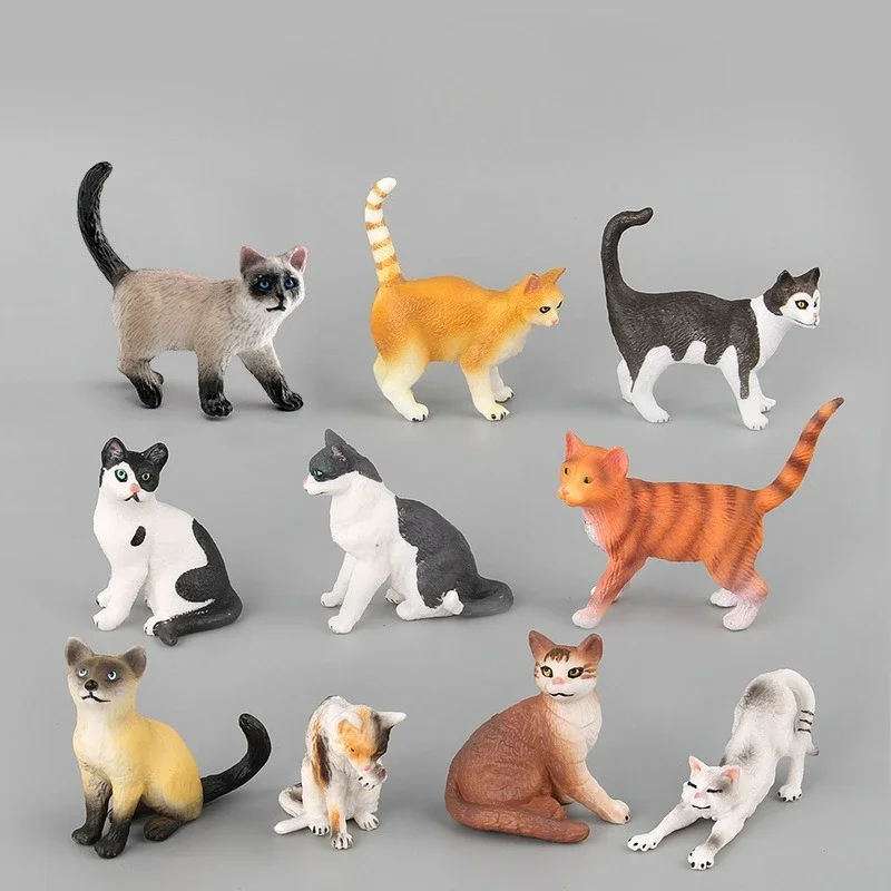 Simulated Cat Animal Model Cute Black White Kitten Figurine Toy Desktop Ornament Fairy Home Office Decoration