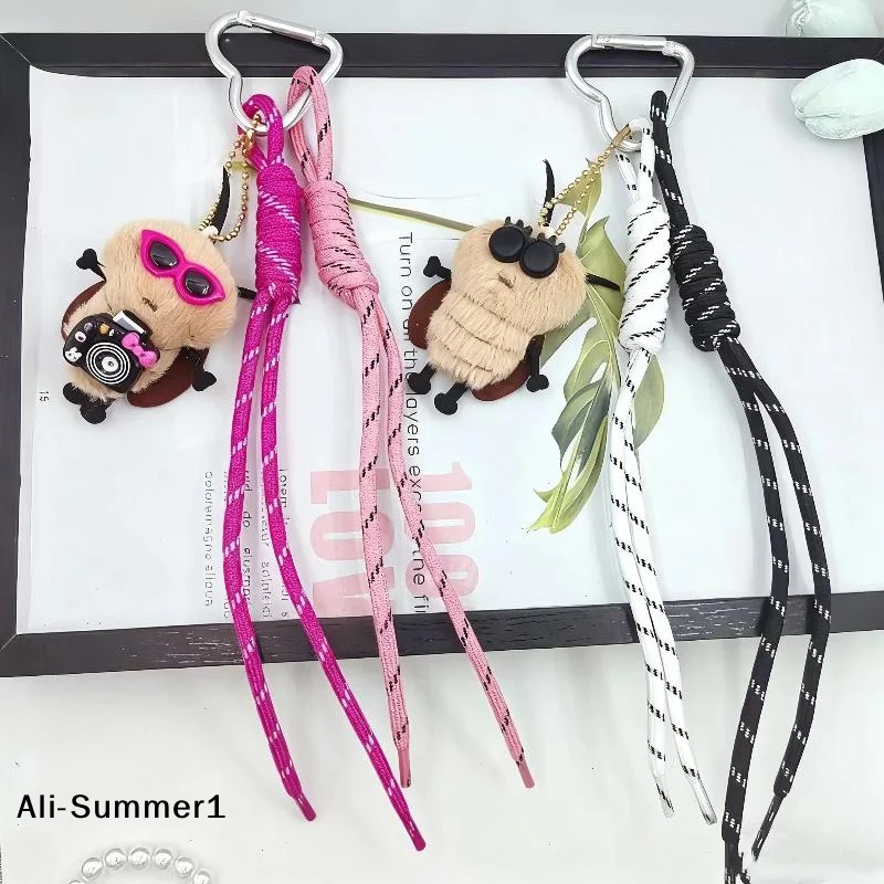 【E】1 szt. Zabawny pluszowy karaluch, zawieszka z plecionego sznurka, breloczek, uroczy dodatek do torby, kluczyków samochodowych, unisex, brelok do plecaka zapobiegający zgubieniu, zawieszka do kluczy