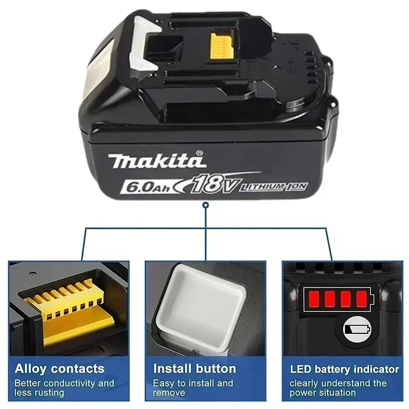 100% original Makita 18V 6.0Ah Rechargeable Battery ,For Makita BL1830 BL1830B BL1840 BL1840B BL1850