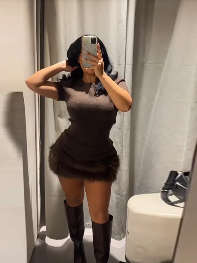 فستان نسائي من الفرو بدون أكمام فستان قصير أنيق فساتين قصيرة فساتين حفلات Bodycon سترة نسائية فستان عيد الميلاد
