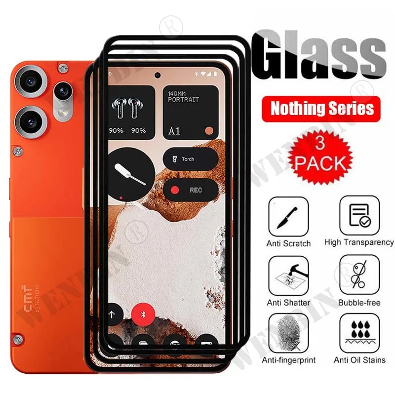 

3 Pcs Tempered Glass For Nothing Phone 3 3a Pro 2a Pro CMF 1 Curved Full Cover Screen Protector