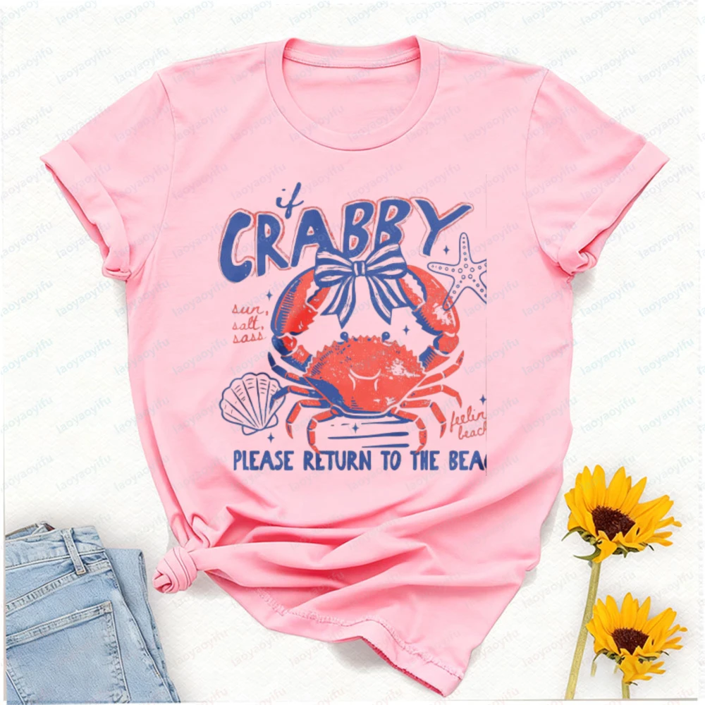 If Crabby Please Return To The Beach Teacher Two Sided T-Shirt Oversized T Shirt Women Clothes Harajuku Gothic Y2k Top Vintage