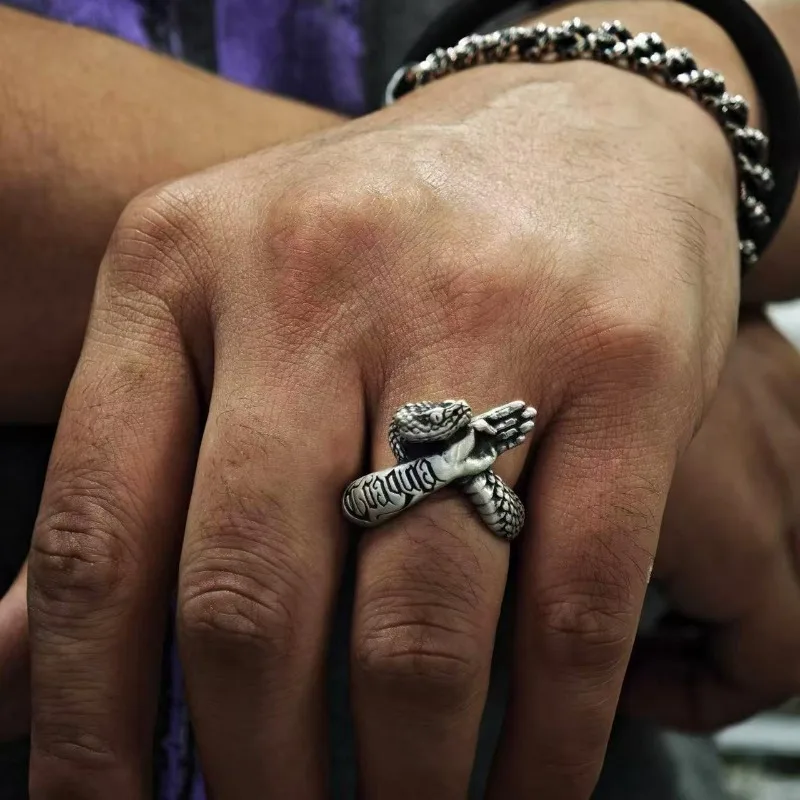 New Dark Snake Ring, Hip Hop Style, Punk Letter Design, Adjustable Open Ring for Men Women