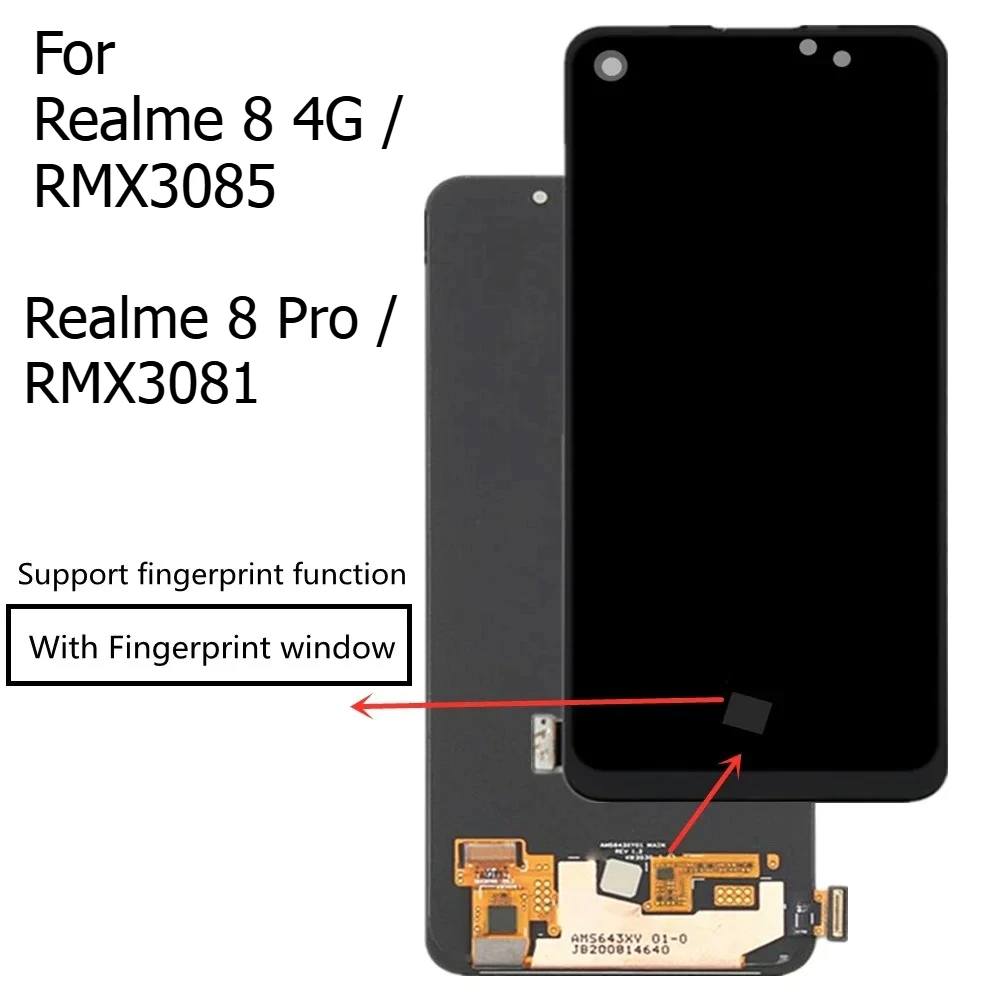 6,40-дюймовый AMOLED-дисплей для Realme 8 4G RMX3085, ЖК-дисплей для Realme 8 Pro RMX3081, сенсорный экран в сборе, замена