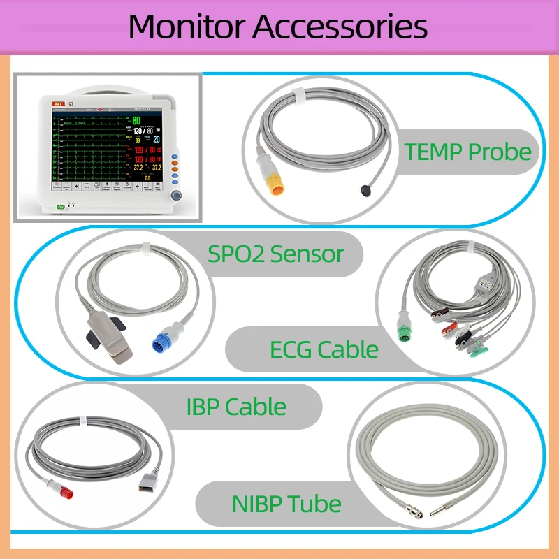 

Mixed Sale ECG Wire SPO2 Sensor Temperature Probe IBP Cable NIBP Extension Tube For Biolight BLT Q3 Q5 Q7 V6 A6 P15 S10 M10