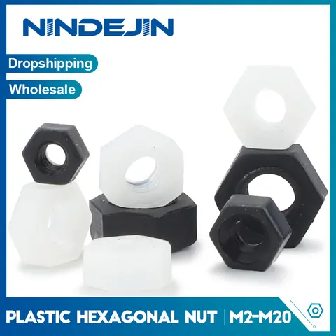 NINDEJIN 2-100pcs Nylon Plastic Hex Nuts M3 M4 M5 M6 M8 M10 M12 M14 M16 White Black Nylon Nut Insulation Hexagon Locknut