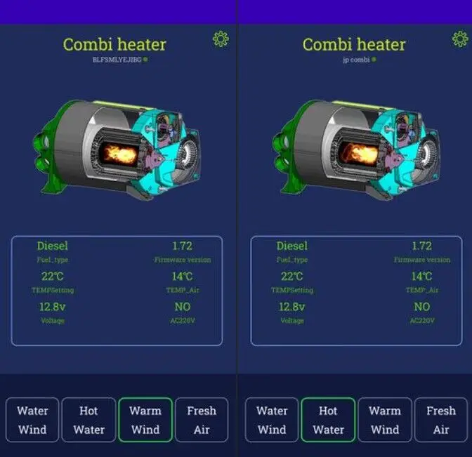 Bluetooth Operate Silent Model JP Combi Heater 4kw Diesel and 2kw Electric Parking Heater 5000m Altitude Similar To Truma D4E