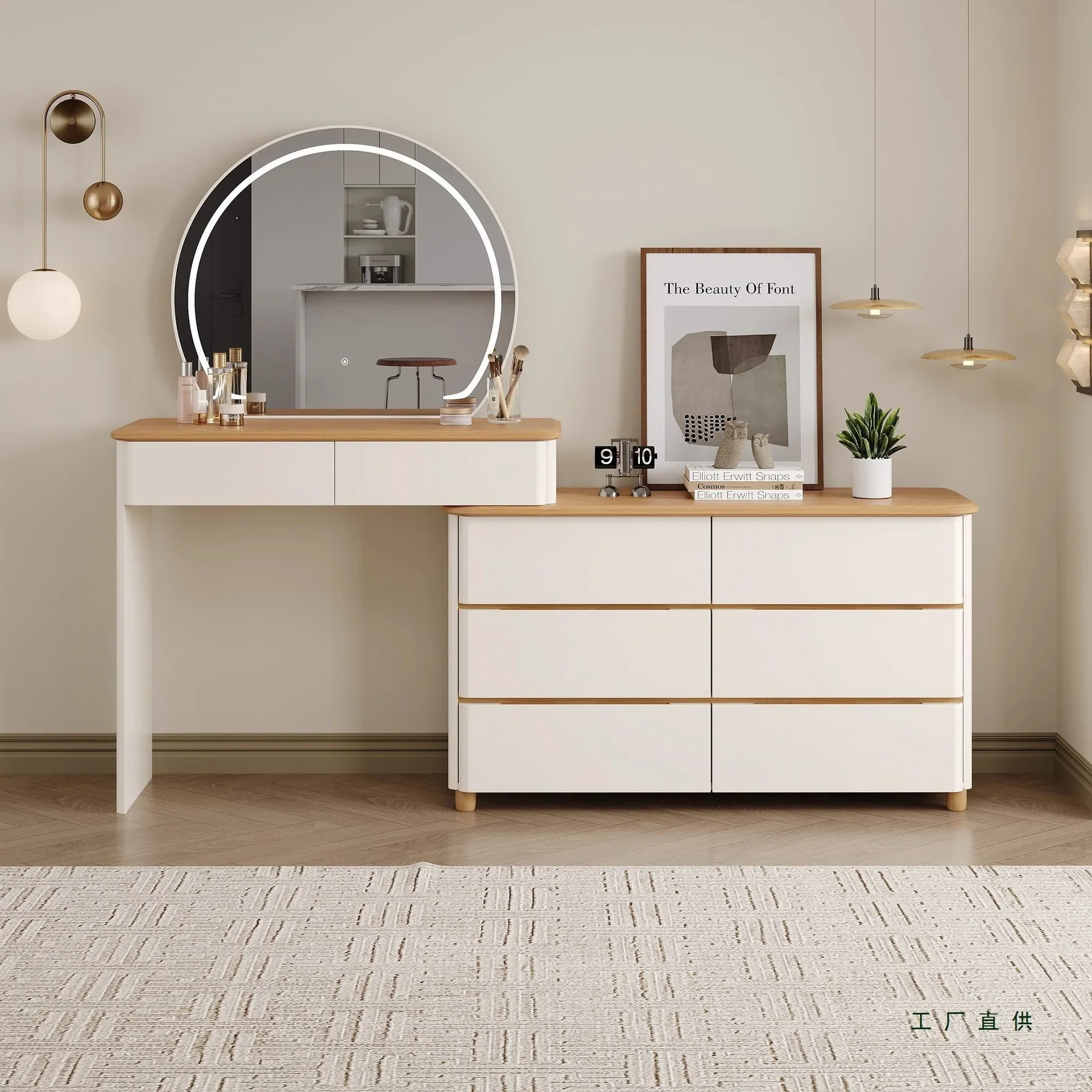 Log Cream Wind Dresser Solid Wood Desktop Makeup Table Bucket Cabinet Integrated Household Bedside Cabinet Locker