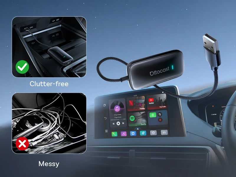 OTTOCAST Play2Video Ultra Video Box 3-in-1 Kabelloser CarPlay Android Auto Adapter mit Integriertem YouTube Netflix IPTV für 98% aller Autos – Detail 5