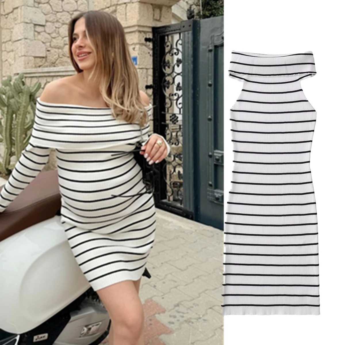 

Withered Summer Dress Women Fashion Dress Women Sheath Knitted Dress Strapless Sexy Striped Slim Fit Mini