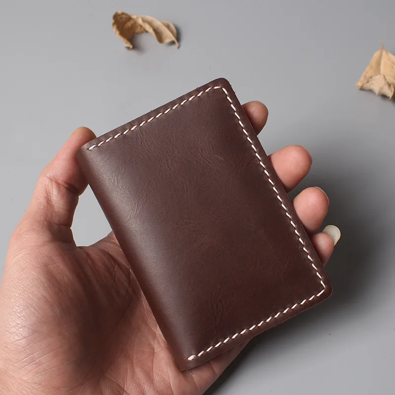 Genuine Leather Card Wallet Men Handmade Vintage Cowhide Credit Card Holder Purse Casual Male Small Wallet Mini Clutch