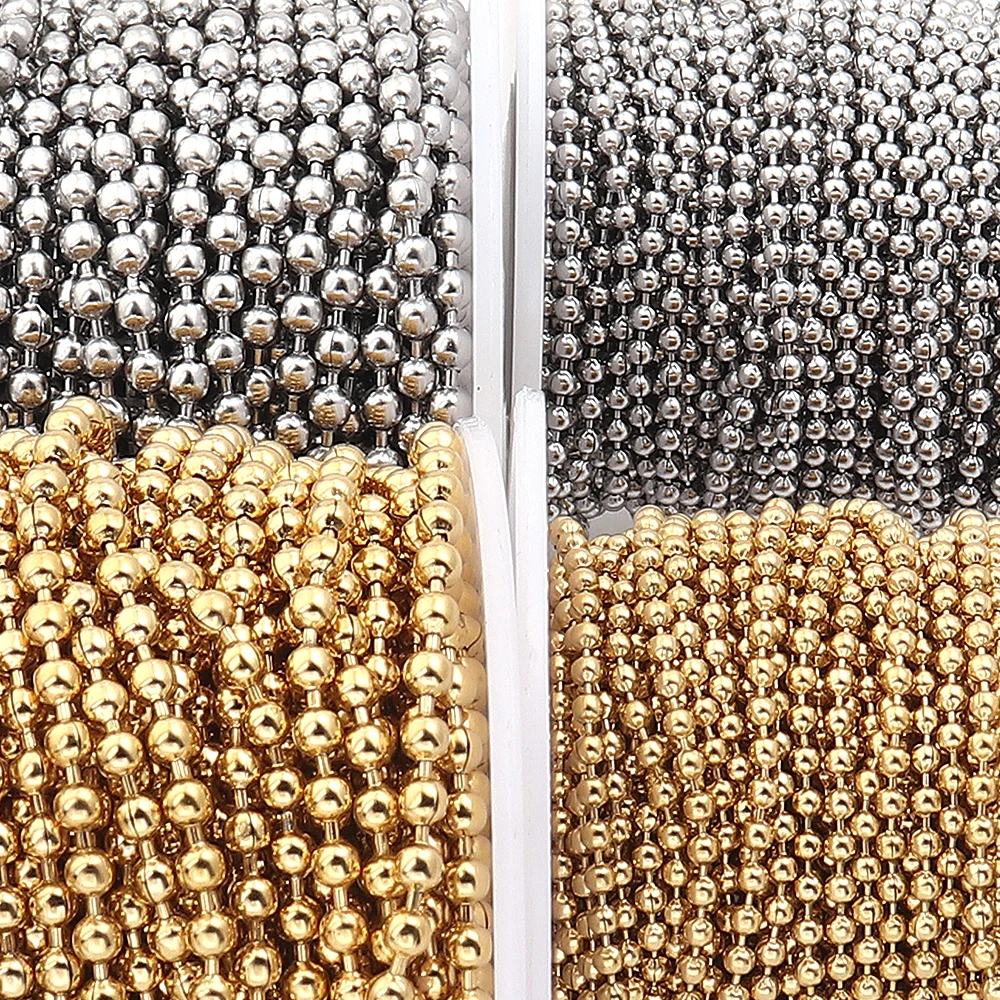Cadena de eslabones de bolas de acero inoxidable chapada en oro de 10 yardas, 1.5/2/2.4/3/4/5 mm, para la fabricación de joyas, bricolaje, collares, pulseras, cadenas para etiquetas.
