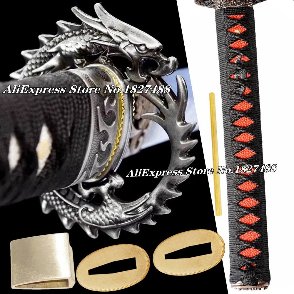 A Set Japanese Samurai Katana/Wakizashi Sword Handle Dragon Guard Metal Fittings Tsuka+Menuki+Fuchi+Kashira+Habaki+Seppa+Tsuba