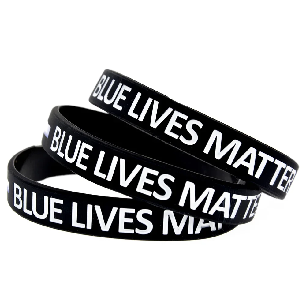 1 PC Blue Lives Matter Silicone Bracelet Blue Line Sports Rubber Bangle Black