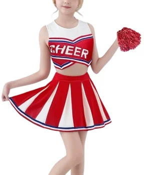 

Adults and Kids Girls Cheerleader Costume Cheerleading Uniform Sleeveless Letters Cheers Dancing Clothes Set Performance Outfit