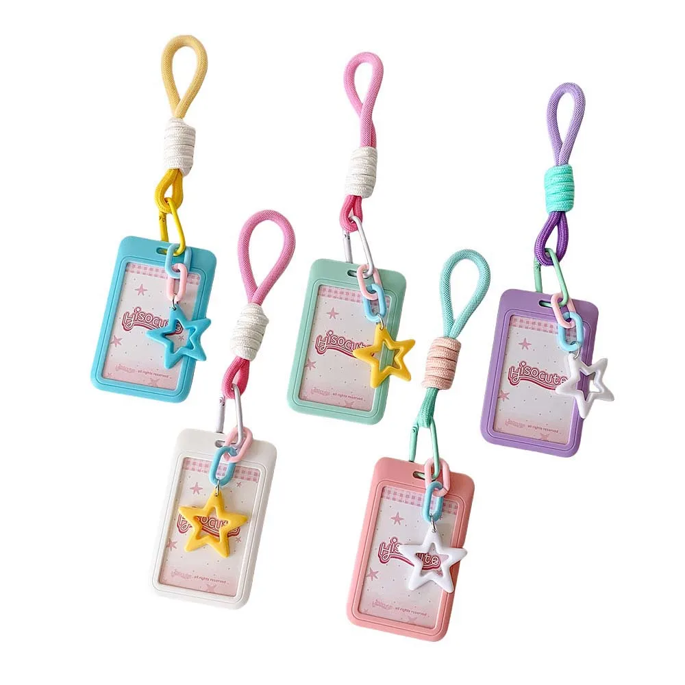 ID Card Protective Color Bus Card Cover Credit Card Plastics Korean Photocard Holder Keyring Hanging Rope Key Chain