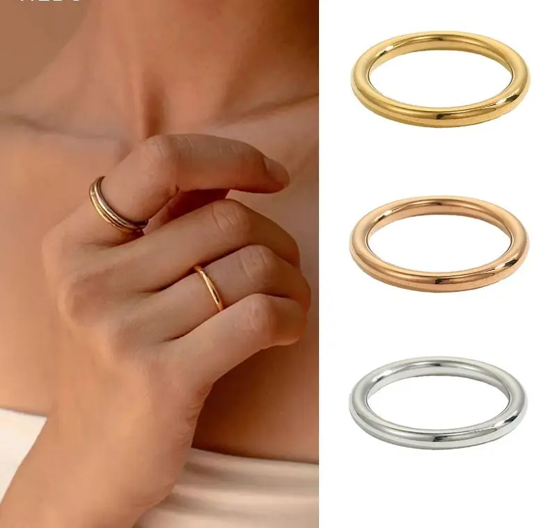 Einfache Design Hohe Qualität Heißer Verkauf Mode Trendy Schmuck Vergoldet Edelstahl Finger Ringe Schmuck Frauen Männer Ring