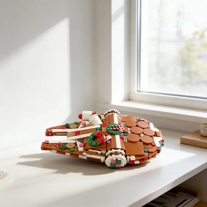 476pcs MOC Gingerbread Millennium Falcon Star Battle Model Building Blocks Tabletop Decor, Home Decor For Adults Christmas Gift