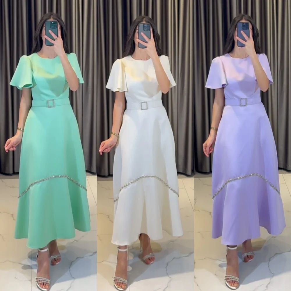 

Modern Style Sizes Available Jersey Rhinestone Sash Sequined A-line Scoop Neck Midi Dresses Cocktail Dresses Matching Retro