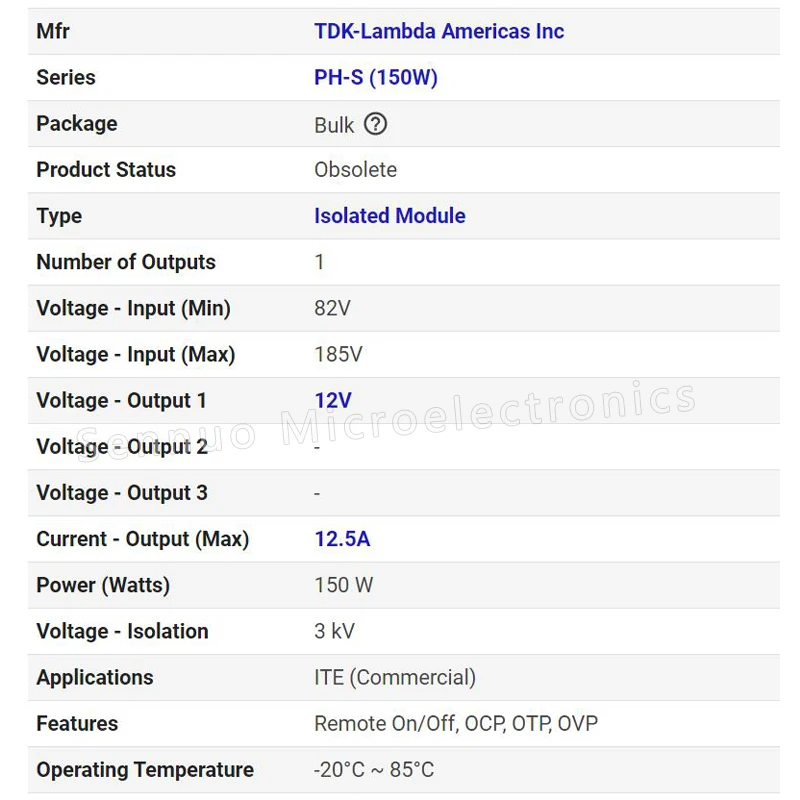 1Pcs New PH150S110-12 DC DC CONVERTER 12V 150W Isolated Module DC DC Converter 1 Output 12V 12.5A 82V - 185V Input