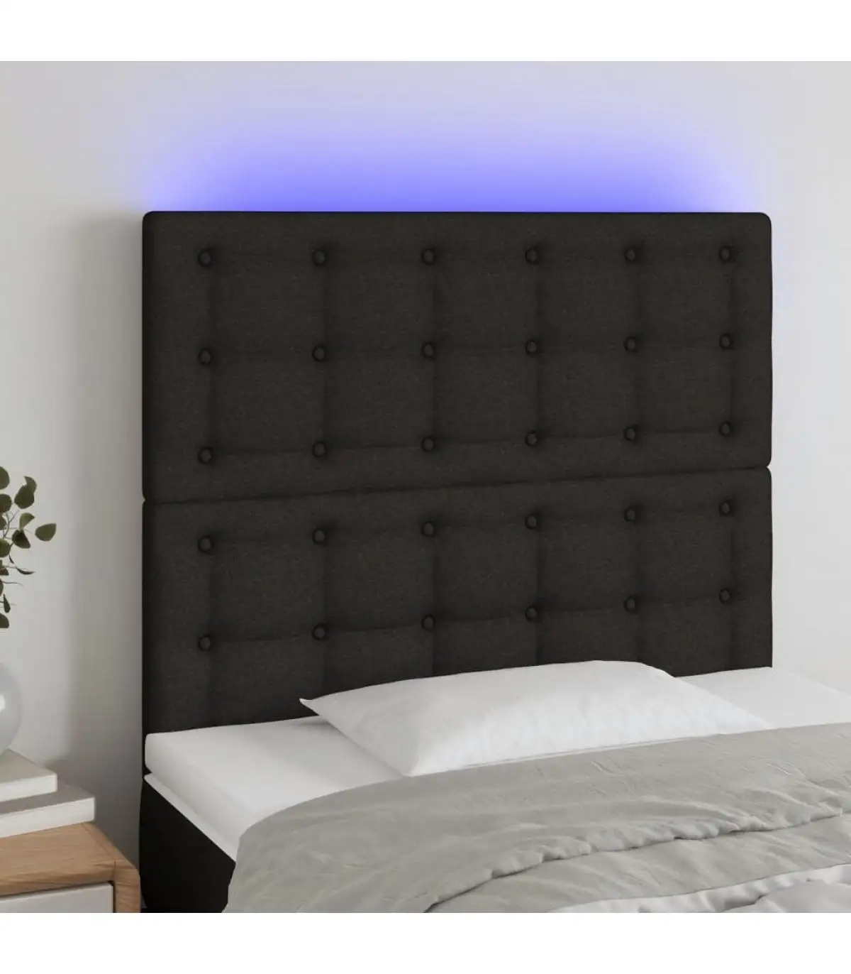 Headboards and bed feet headboard with LED lights black fabric 100x5x118/128 cm