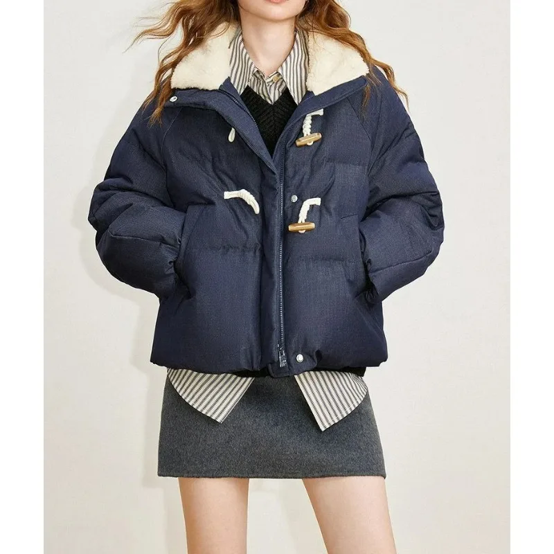 2025 Horn Design Cotton Jacket Winter New Denim Versatile Thickened Warm Cotton Coat