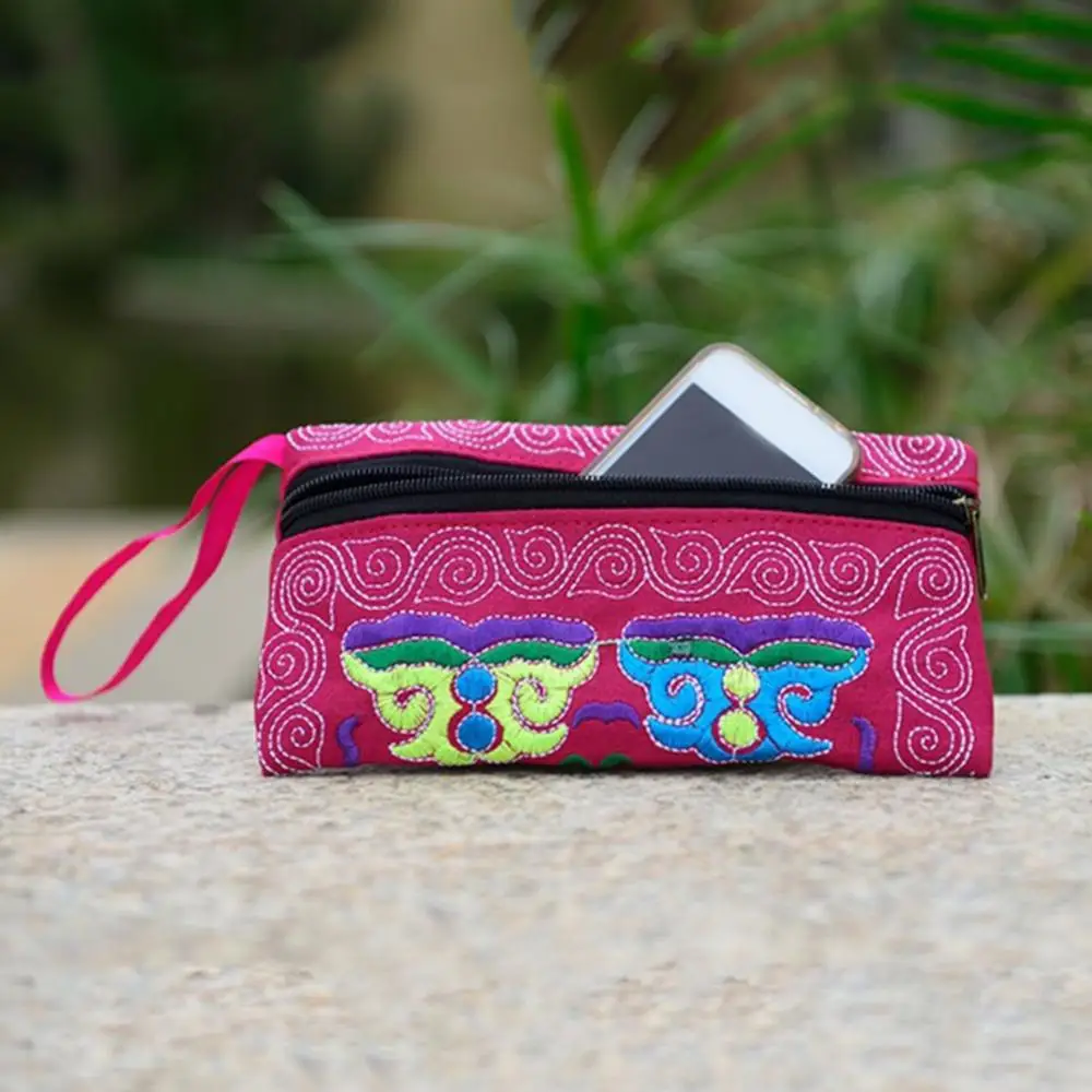 

19x10cm Women Handbag Ethnic Pattern Handmade Embroidered Wristlet Clutch Bag Zipper Long Wallet Chinese Woven Crochet Purses