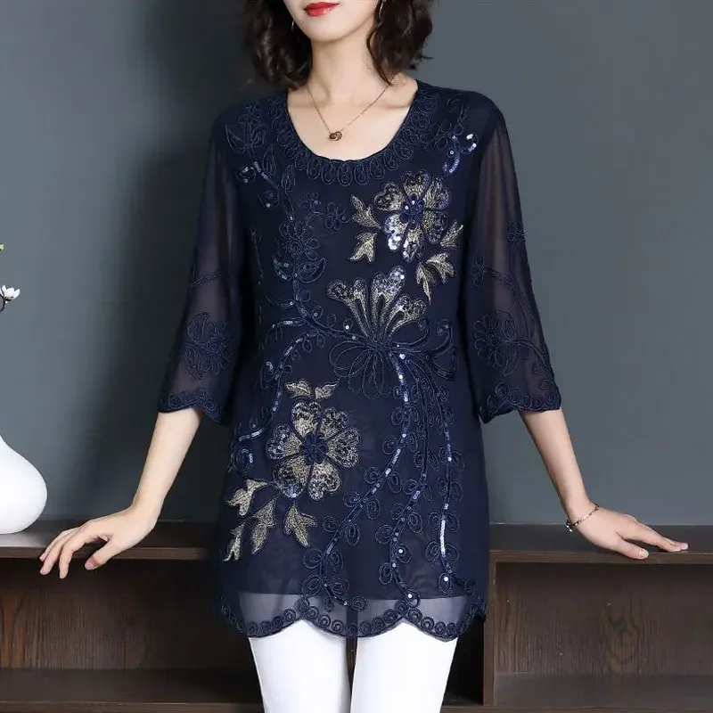 Camicetta ชุดลำลองย้อนยุคแอลเลนทาพริเมเวอรา Estate Manica Abbigliamento Donna Elegante camicia Z45