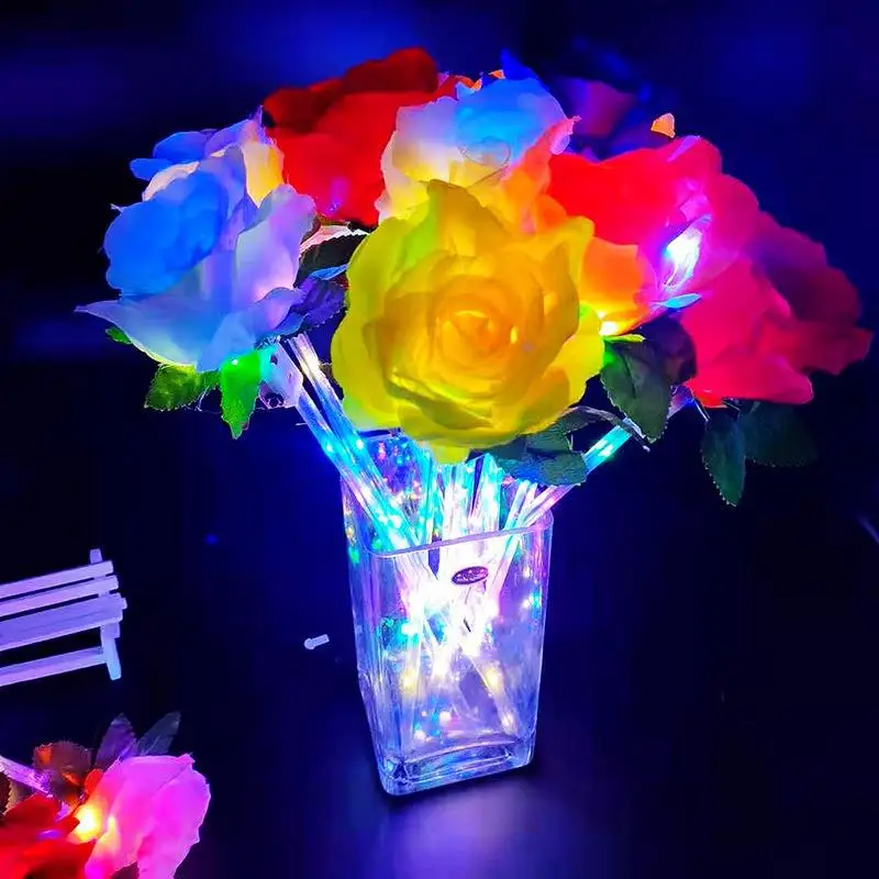 20PCS LED Light up Colorful Rose Flower Gift Birthday Party  Decoration  Romantic  Valentines     Halloween