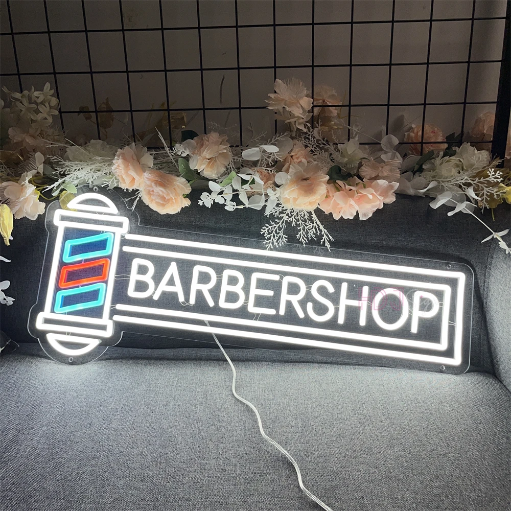 Imagem -02 - Sinal de Néon Led Personalizado para Cabeleireiro Barbearia Negócios Cuidados com os Cabelos Lojas de Cosméticos Tesoura Logotipo Aberto Sinais de Néon