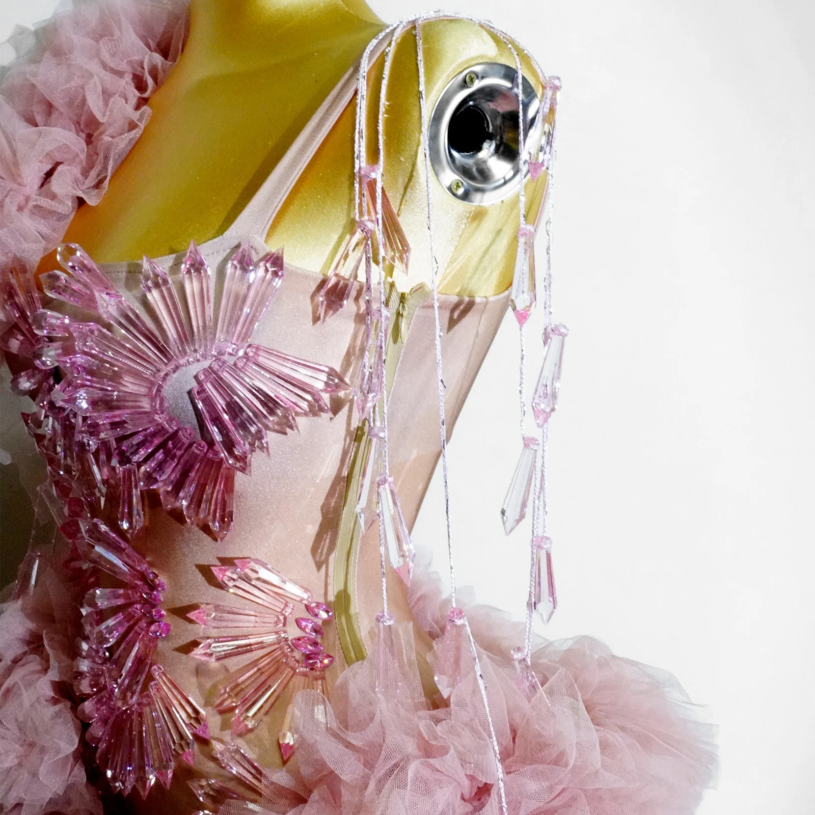 Sexy Pink Crystal Mesh Bodysuit Latin Dance Prom Girls Clothes Birthday Party Nightclub Stage Wear Performance Drag Queen Outfit