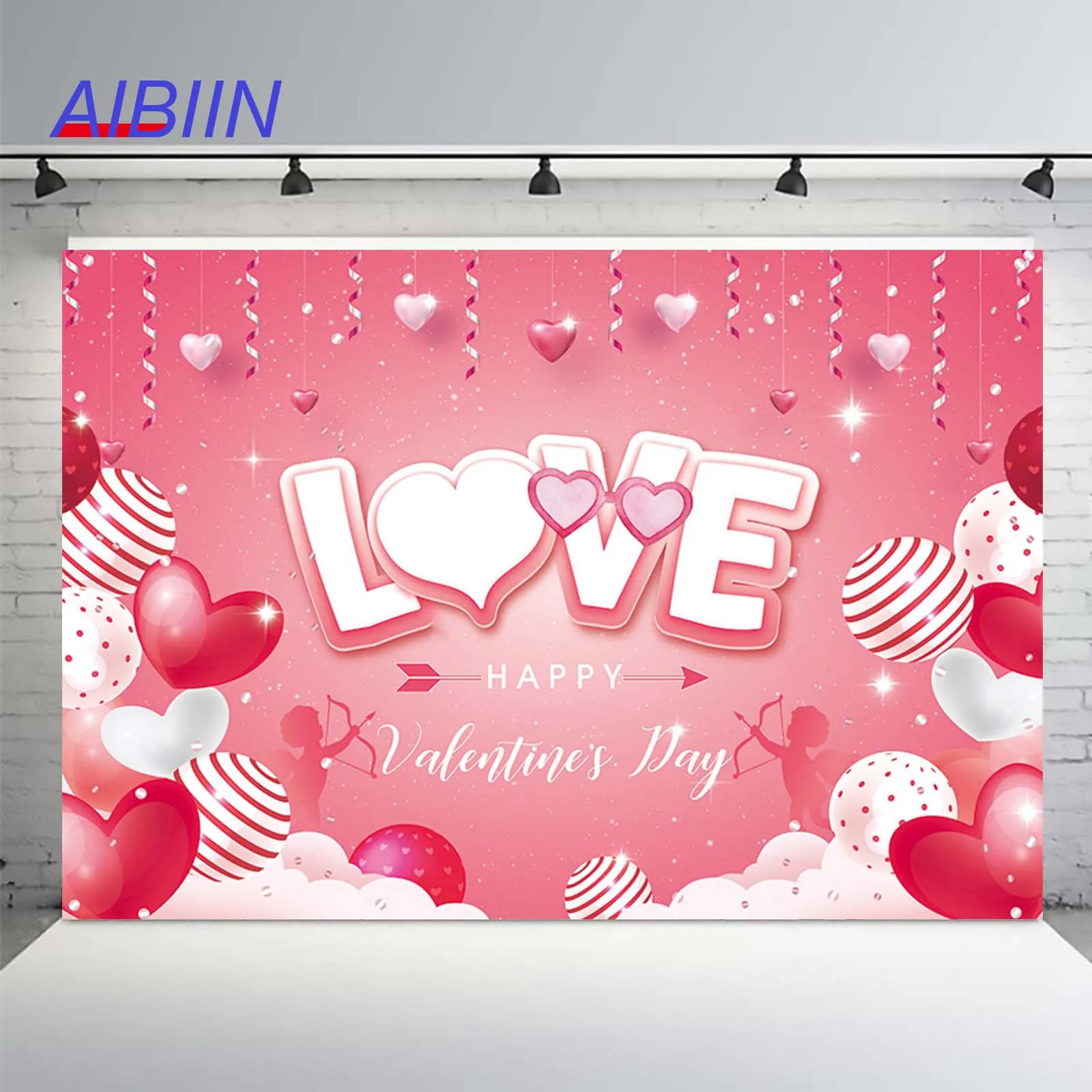 

Happy Valentine's Day Photography Backdrop Romantic Red White Heart Balloon Anniversary Background Banner Party Decoration