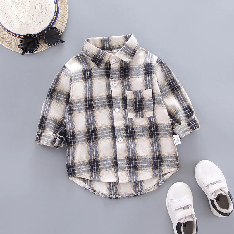 Spring Autumn Kids Casual Shirts Toddler Boys Shirts for Girls Plaid Shirts Kids Long Sleeve Cotton Shirts Girls Red Blouse