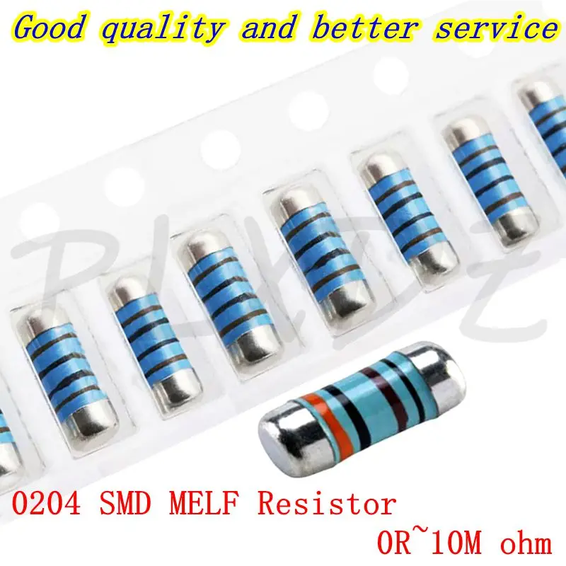 

500pcs 0204 1% Patch MELF Wafer Resistor 0R-10M 1 1.5 2 R 1K 10K 100K 4.7K 1M ohm metal film cylindrical high precision resistor