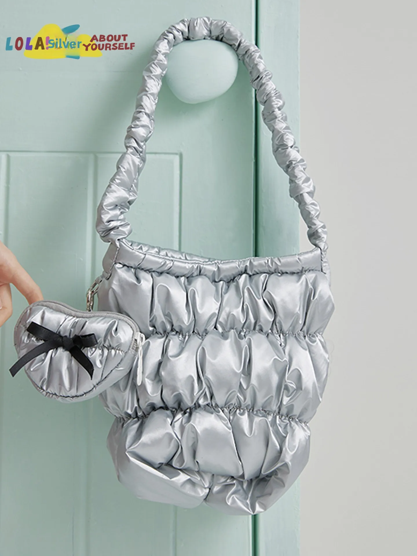  Design Cloud Bucket Bag Lightweight  Knot Shoulder Bag for Girls Summer Sweet Chic Polyester Casual Tote Bag