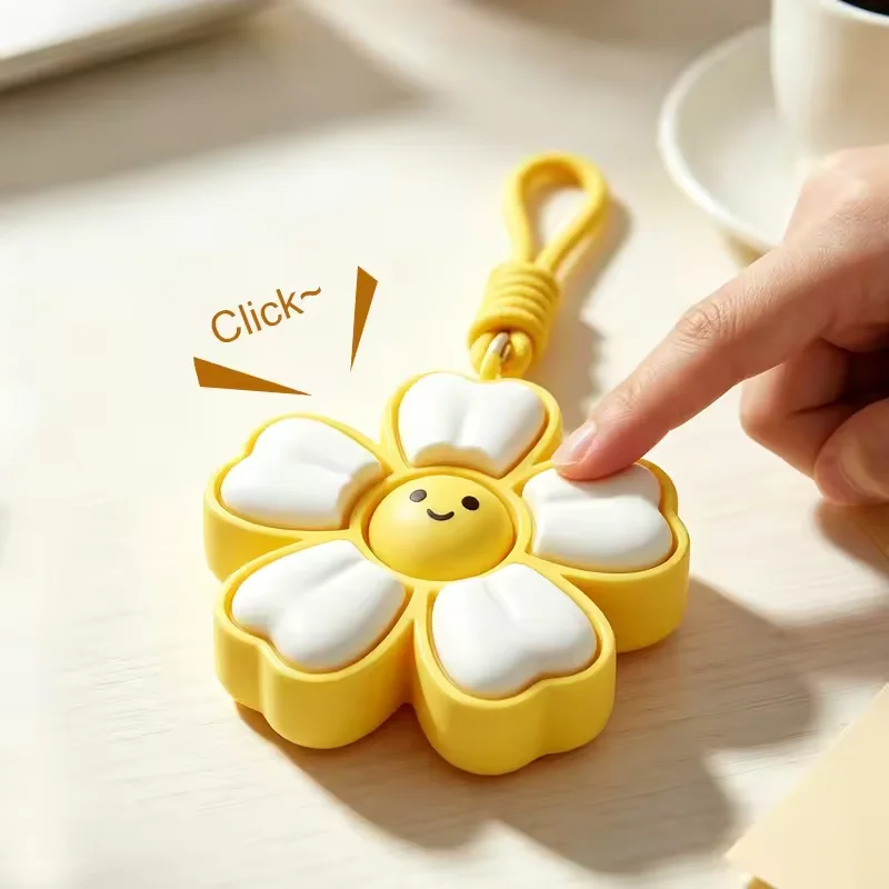 6 Points Acupressure Flower Fidget Keyring Pocket Stress Relief Toy Click Sensory Toy Cute Floral Key Pendant for Favor Gift