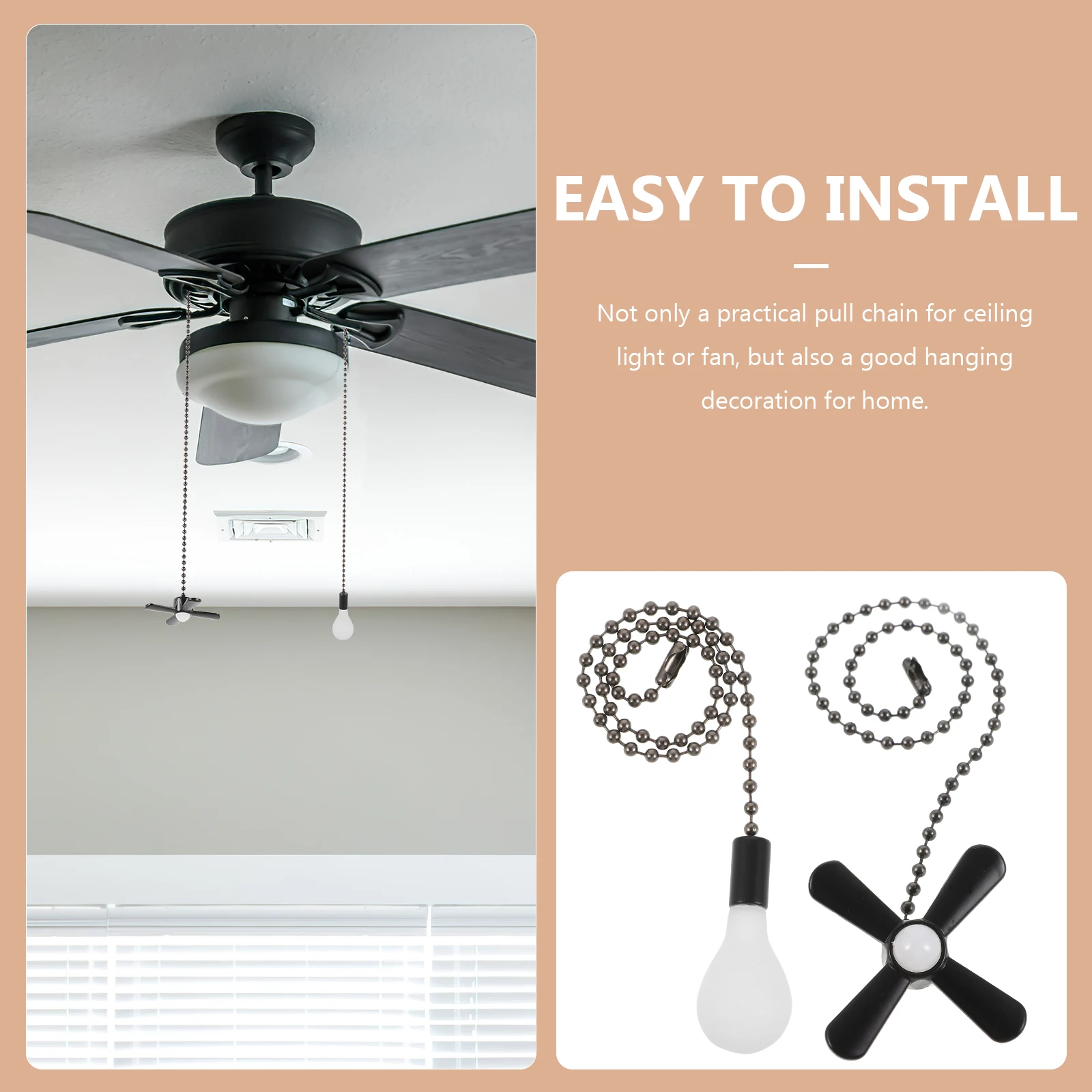 

2Pcs Stainless Steel Pull Chain Extender Glass Pendant for Ceiling Light Fan Easy to Install and Replace Pull Chain